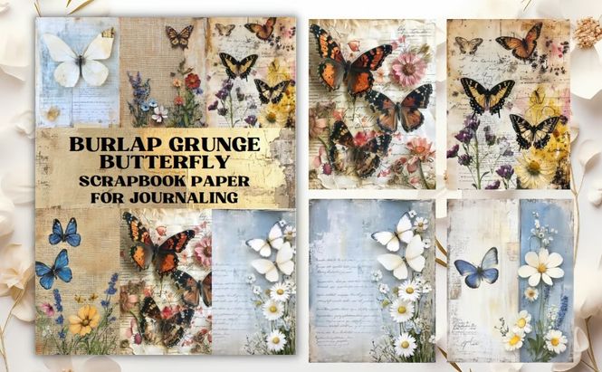 Hovedbilde Burlap Grunge Butterfly Scrapbook Paper – ...