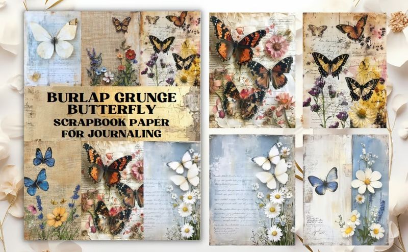 Burlap Grunge Butterfly Scrapbook Paper – Kate Curry x Poortoast