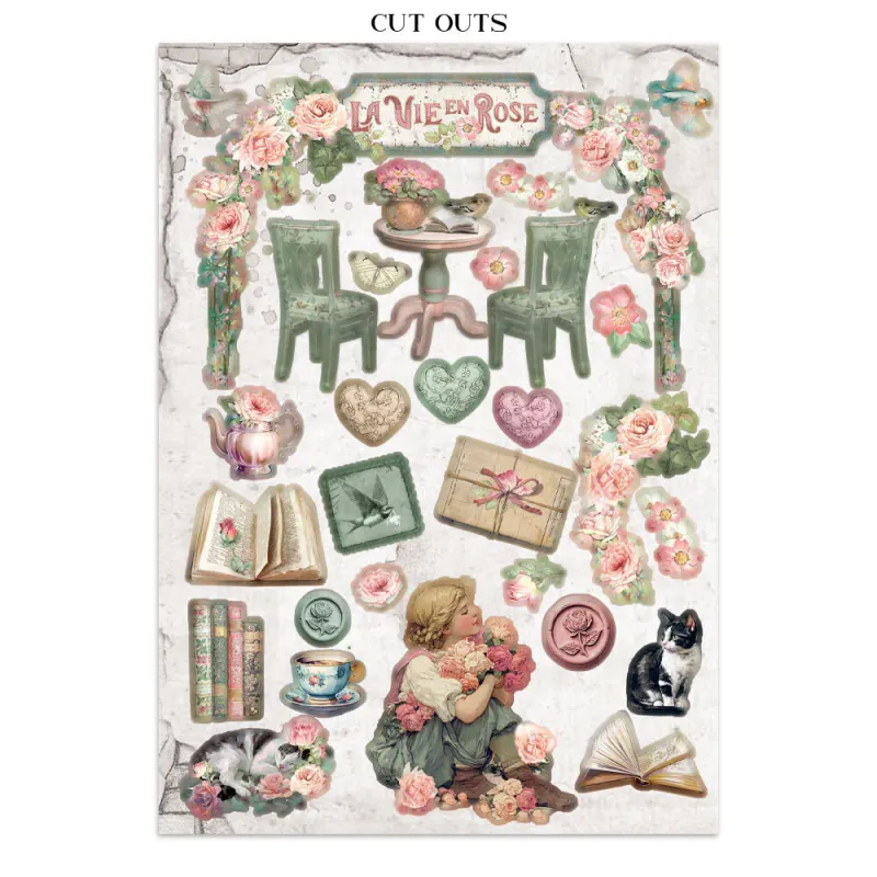 Stamperia – House of Roses Junk Journal Kit – Stickers, Backgrounds & Ephemera (SBJK19) (STR: 21 × 29,7 cm, 16 sider)