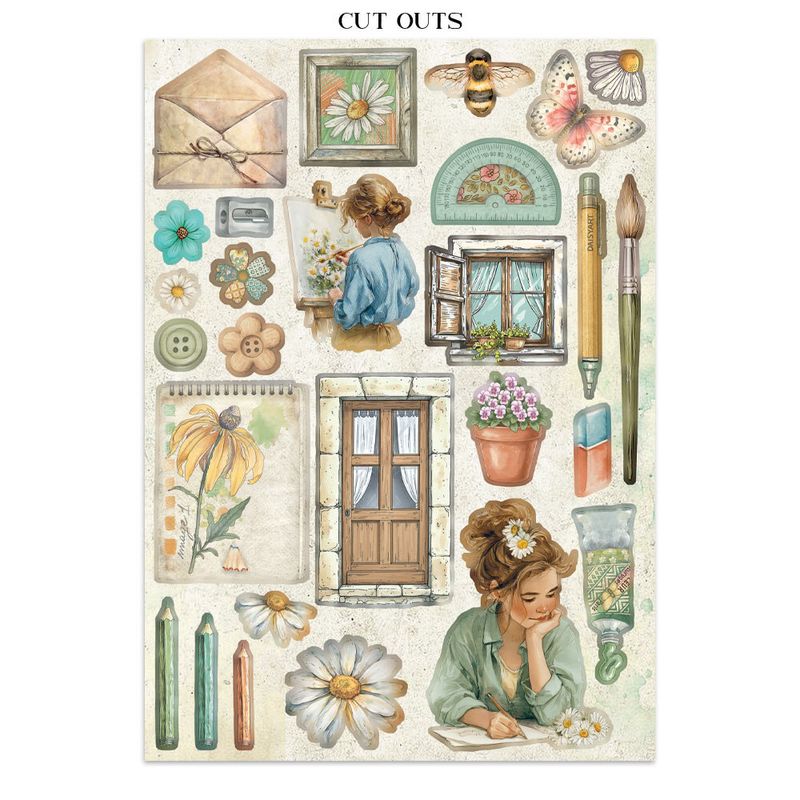 Stamperia – Daisy Art Junk Journal Stickers, Cut-Outs and Backgrounds
